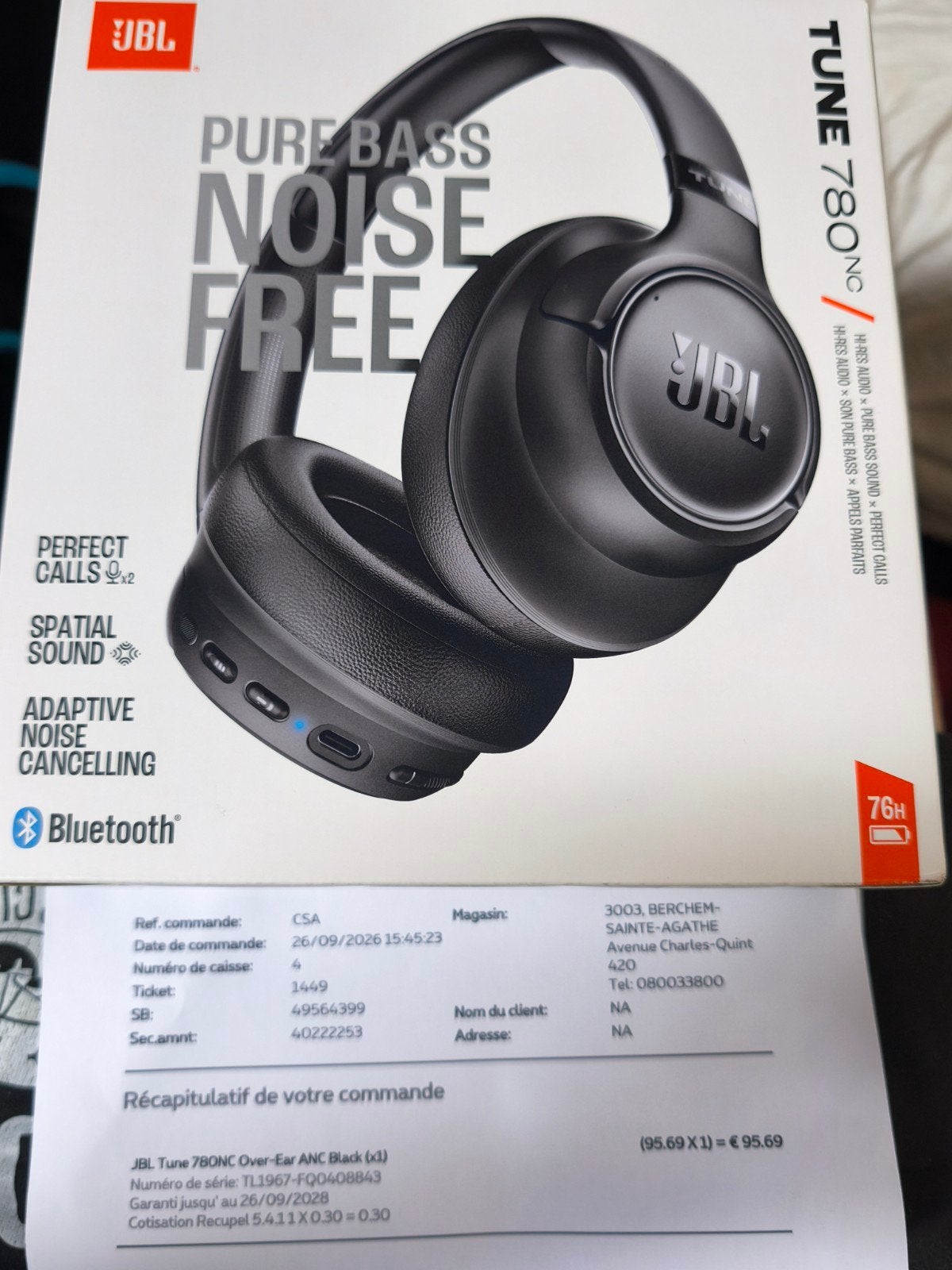 jbl tune 780 nc, Bluetooth, Noir, Neuf, Casque anti-bruit