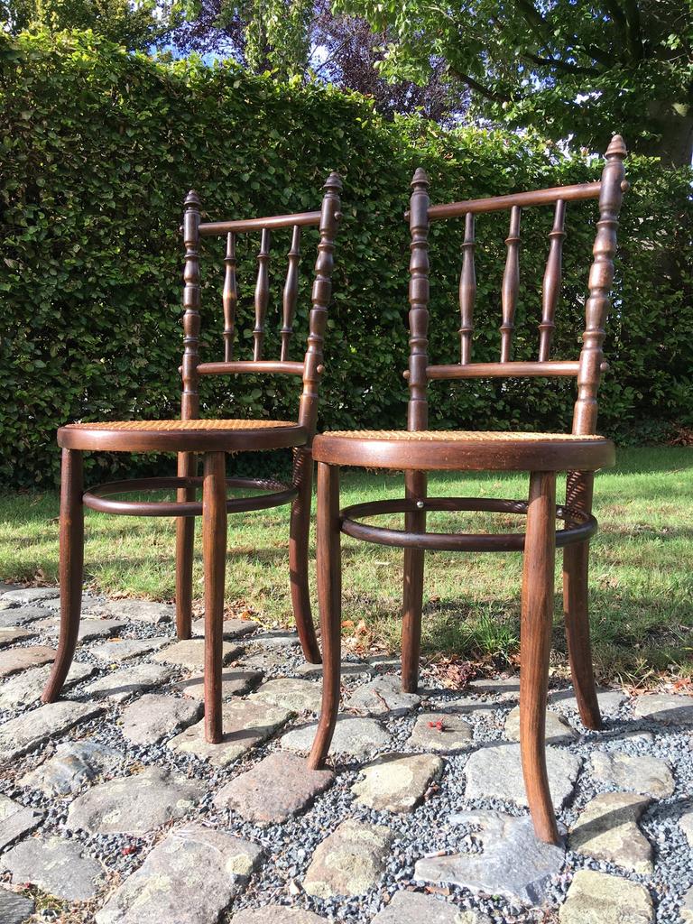 2 authentieke Fischel bentwood/webbing stoelen, Huis en Inrichting, Stoelen, Ophalen