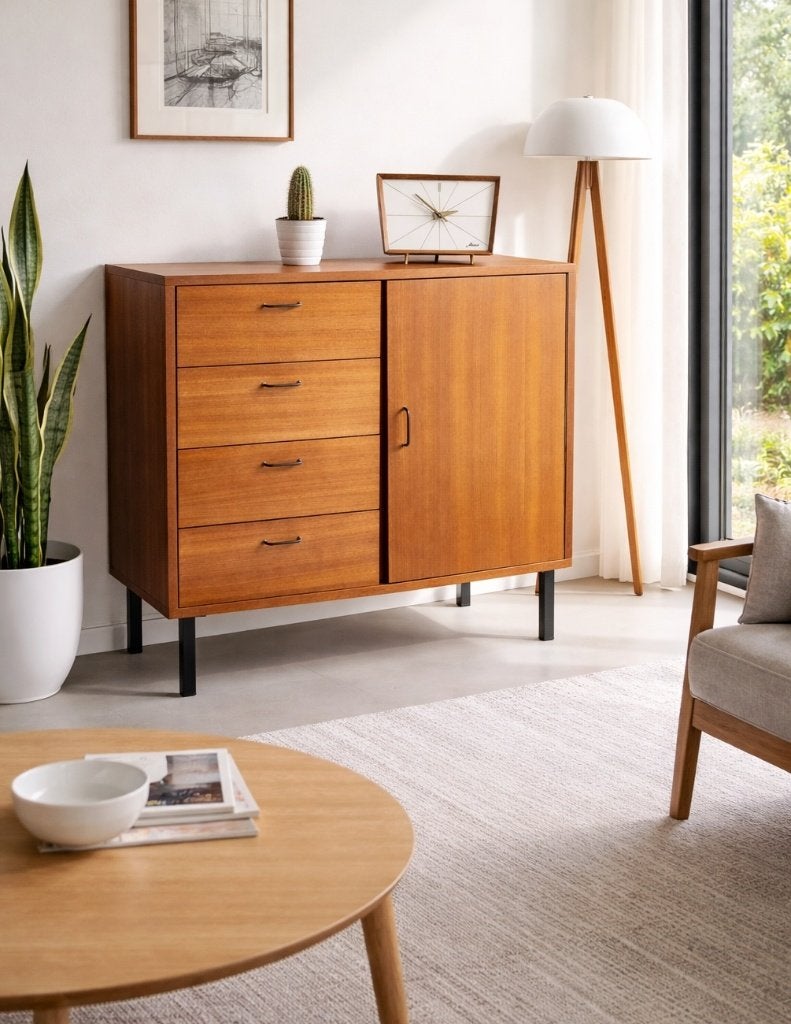 Prachtige vintage platenkast / ladekast, Ophalen, Zo goed als nieuw, Teakhout, Midcentury