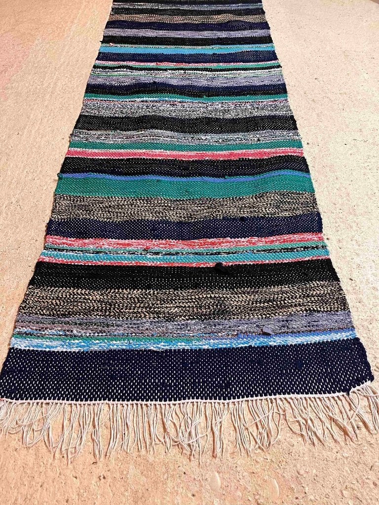 Kleed vloerkleed recycle geweven stof banen 189/67 cm, Huis en Inrichting, Ophalen of Verzenden, Gebruikt, Blauw, Overige stijlen