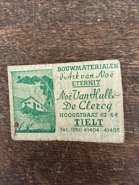 luciferdoos etiket label Noe Van Hulle De Clercq Tielt, Boîtes ou marques d'allumettes, Enlèvement ou Envoi, Eternit, Utilisé