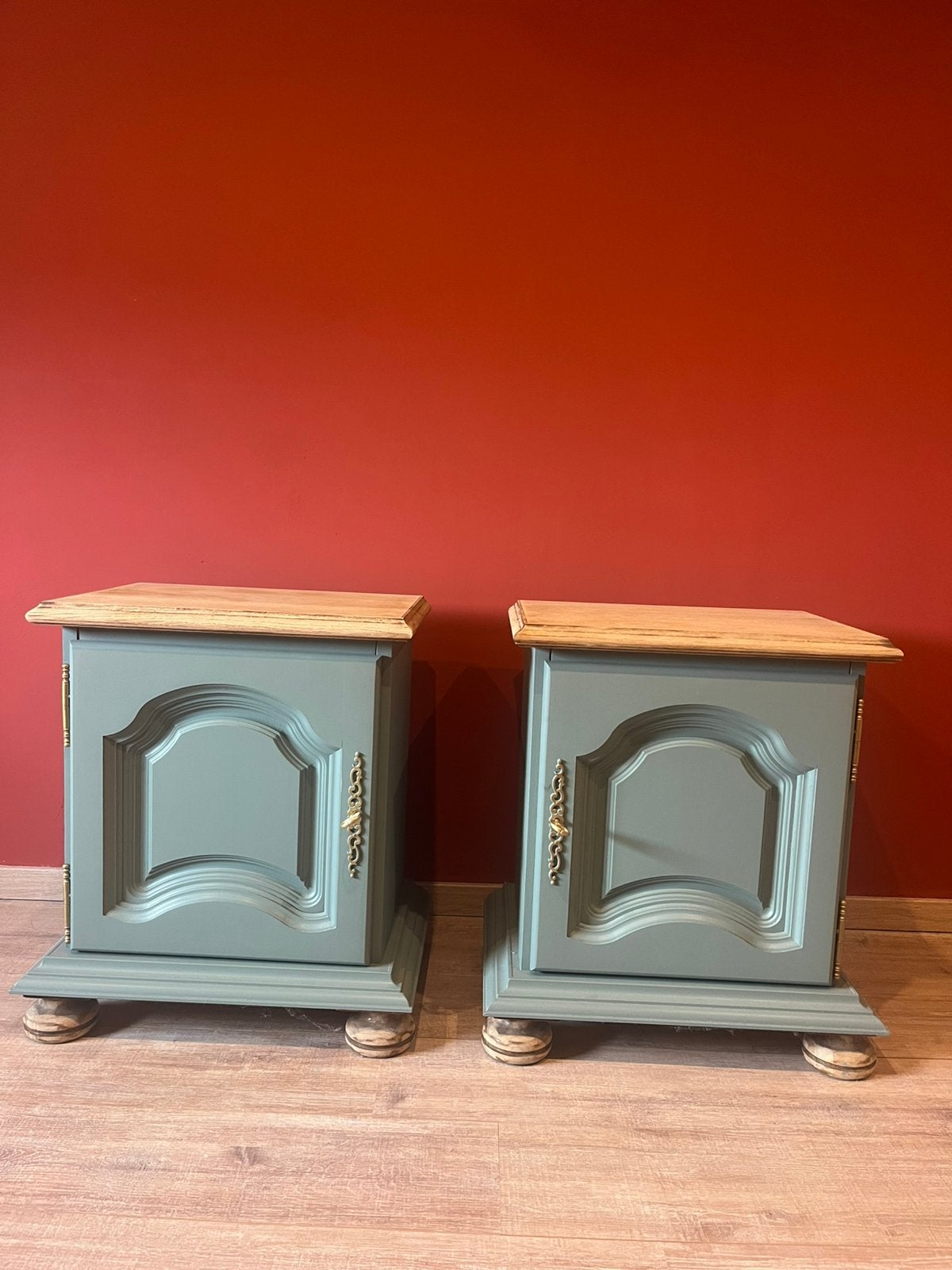Upcycled vintage nachtkastjes groen, Huis en Inrichting, Ophalen, Gebruikt