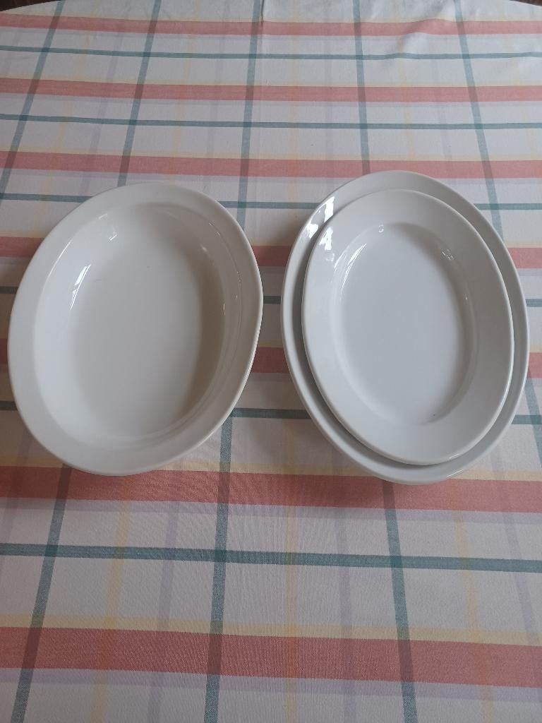 Set van 3 oude witte aardewerken serviesschalen „hotel”, Huis en Inrichting, Keuken | Servies, Ophalen of Verzenden, Gebruikt