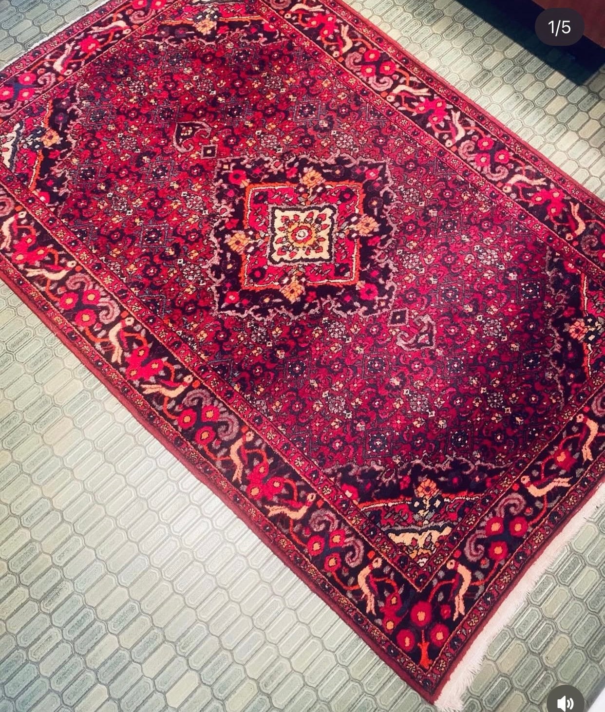 Vintage Iranees handgeknoopt tapijt wol, Huis en Inrichting, Stoffering | Tapijten en Vloerkleden, Ophalen, Zo goed als nieuw