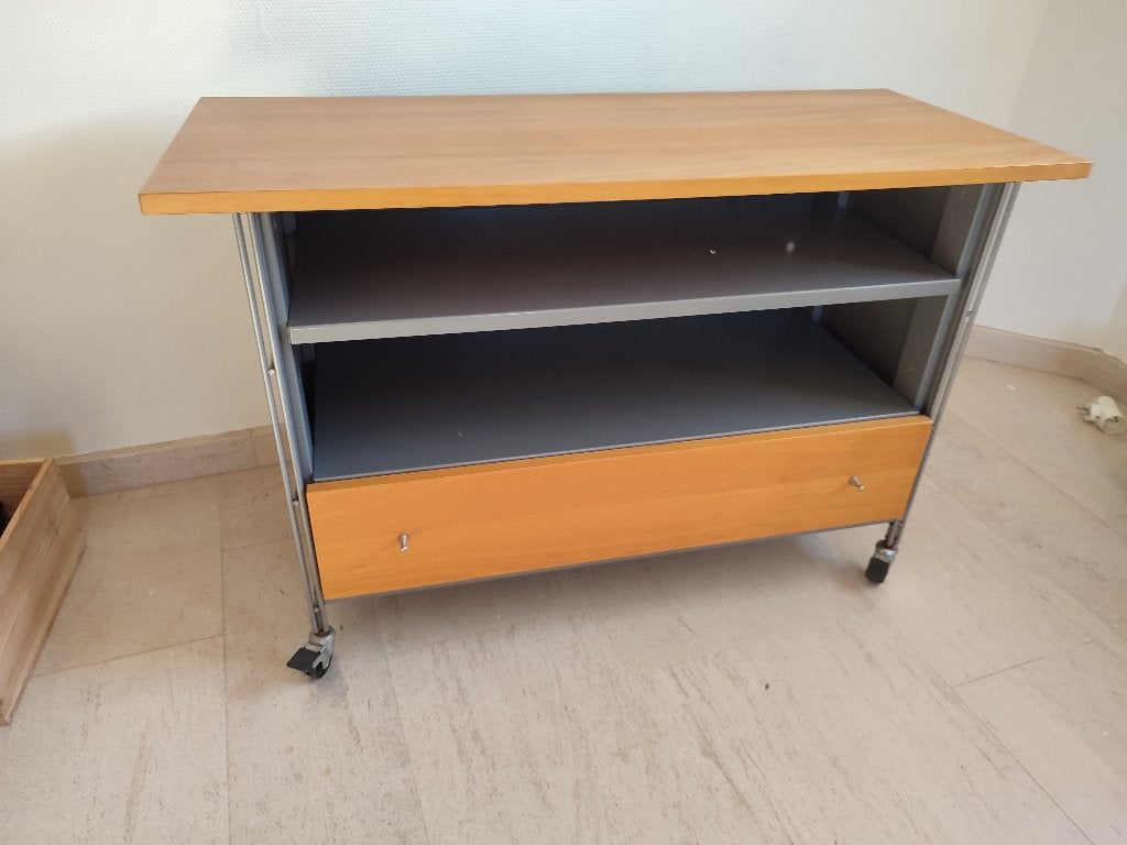 Opbergmeubel van hout en metaal met wielen — 100x42x65 cm, Ophalen