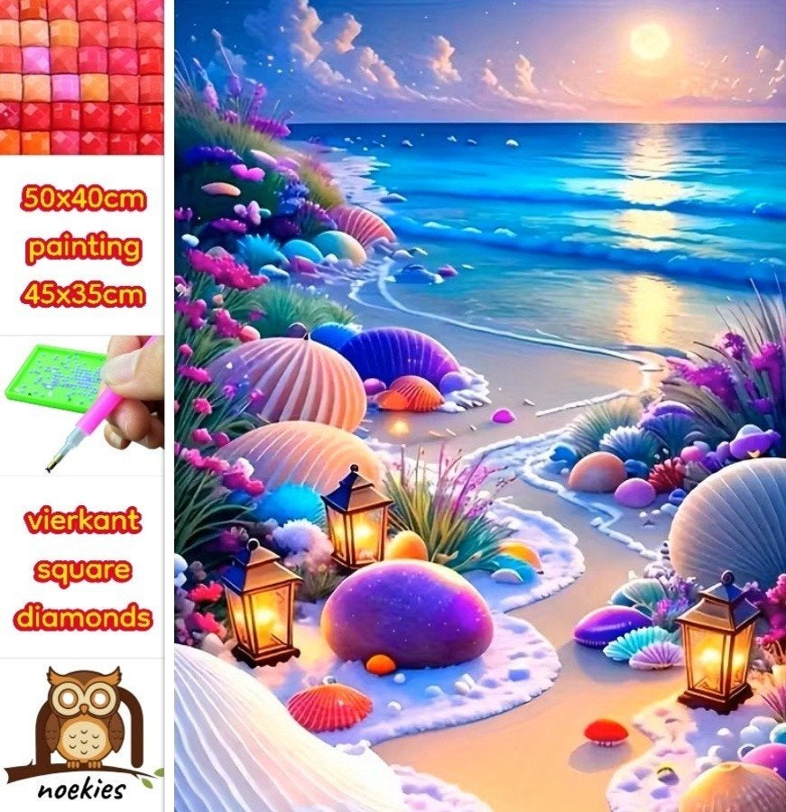 Peinture au diamant 50x40cm Fantasy Beach (carrée) n 15, Hobby & Loisirs créatifs, Bricolage, Neuf, Zee en Strand, Multicolore