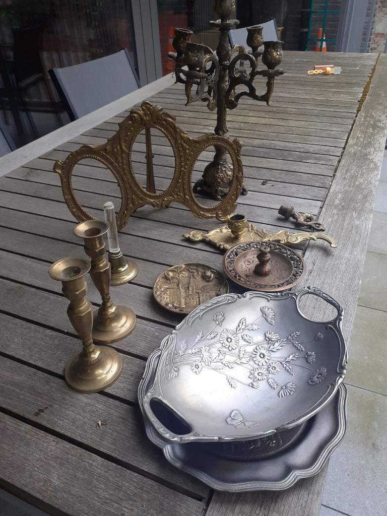 Lot koper en tin antieke decoratie, Antiek en Kunst, Ophalen of Verzenden, Koper