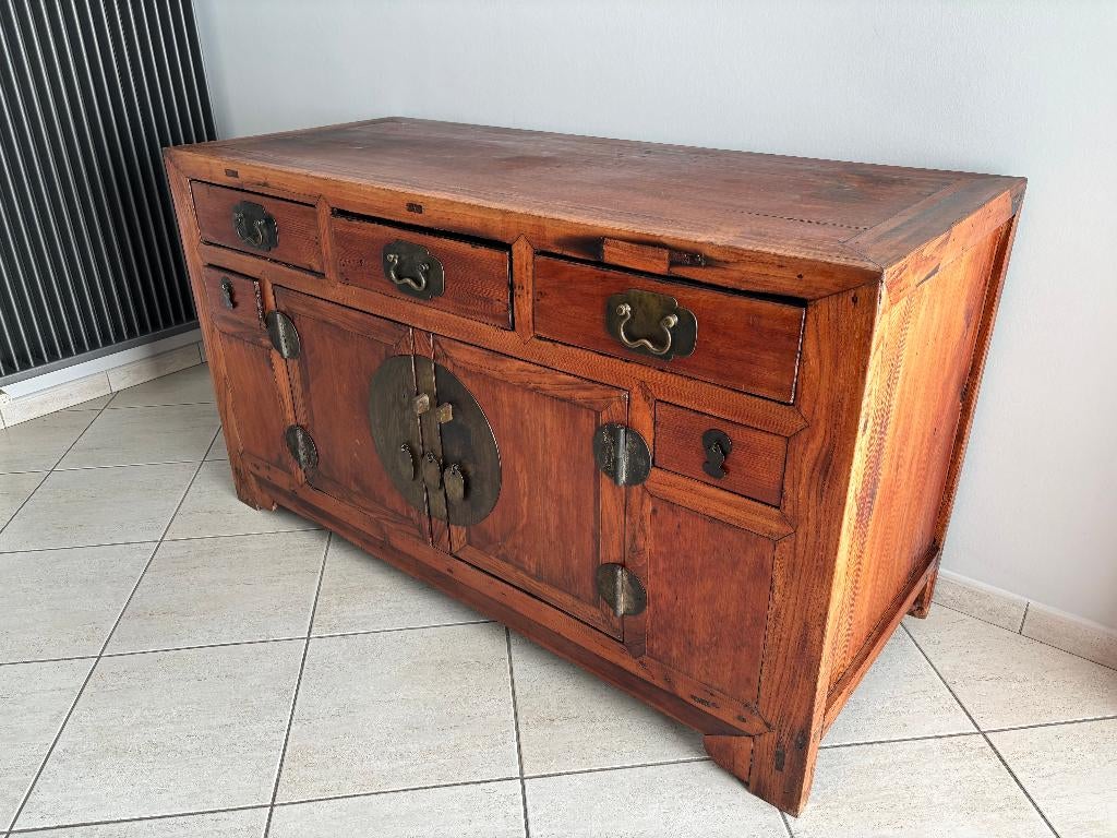 Chinese antieke Ming kast / Antieke Chinese dressoir, Huis en Inrichting, Ophalen, Gebruikt, 150 tot 200 cm, Eikenhout