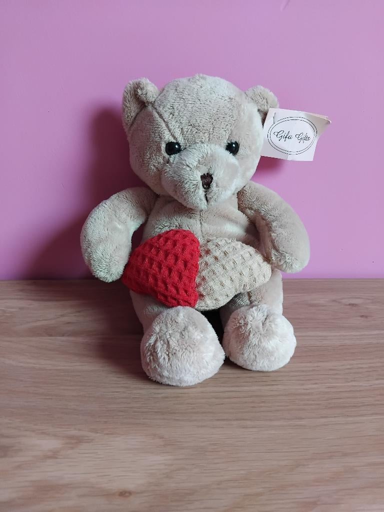 Zachte Beige Teddybeer met Luxe Wafelhart Nieuw!, Neuf, Avec étiquette, Enlèvement, Ours