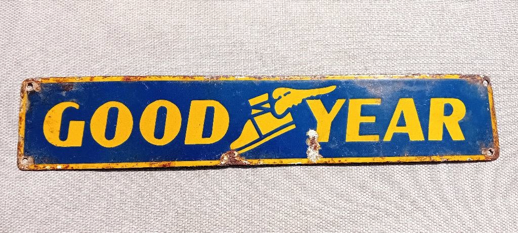 Zeldzaam emaille reclamebord GOODYEAR 56 cm, Verzamelen, Ophalen of Verzenden, Zo goed als nieuw, Reclamebord