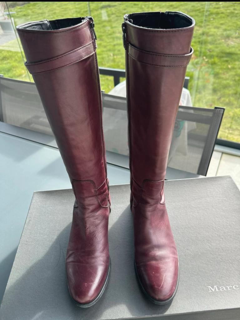 Hoge laarzen maat 38 bordeaux leder, Kleding | Dames, Ophalen of Verzenden, Gedragen, Hoge laarzen