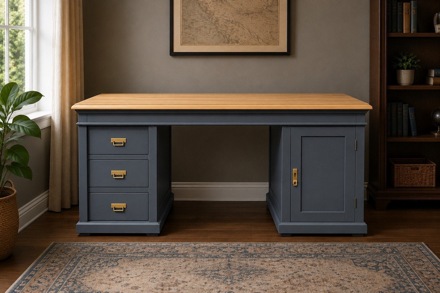 Magnifique bureau d'abbaye en chêne massif, Maison & Meubles, Bureaux, Comme neuf, Antique, Bois, Avec tiroirs, Enlèvement ou Envoi