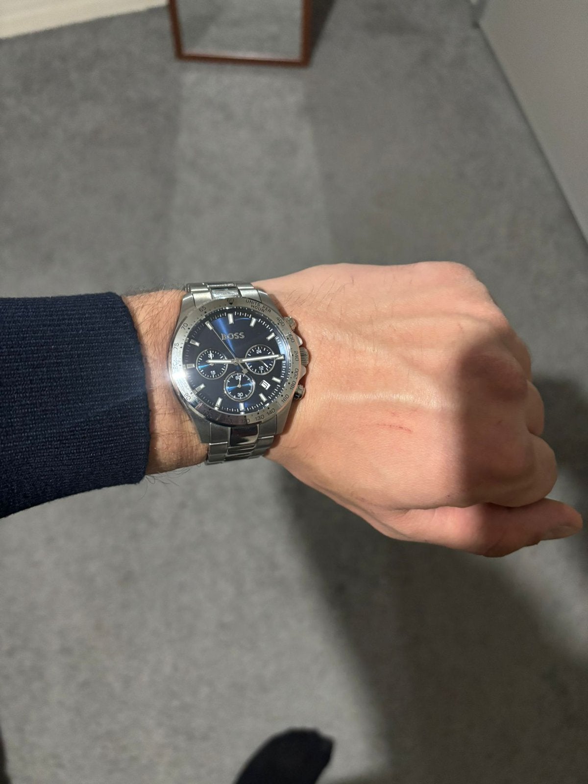 Hugo Boss herenhorloge chronograaf zilver/blauw NIEUW €250, Ophalen, Zo goed als nieuw, Zilver