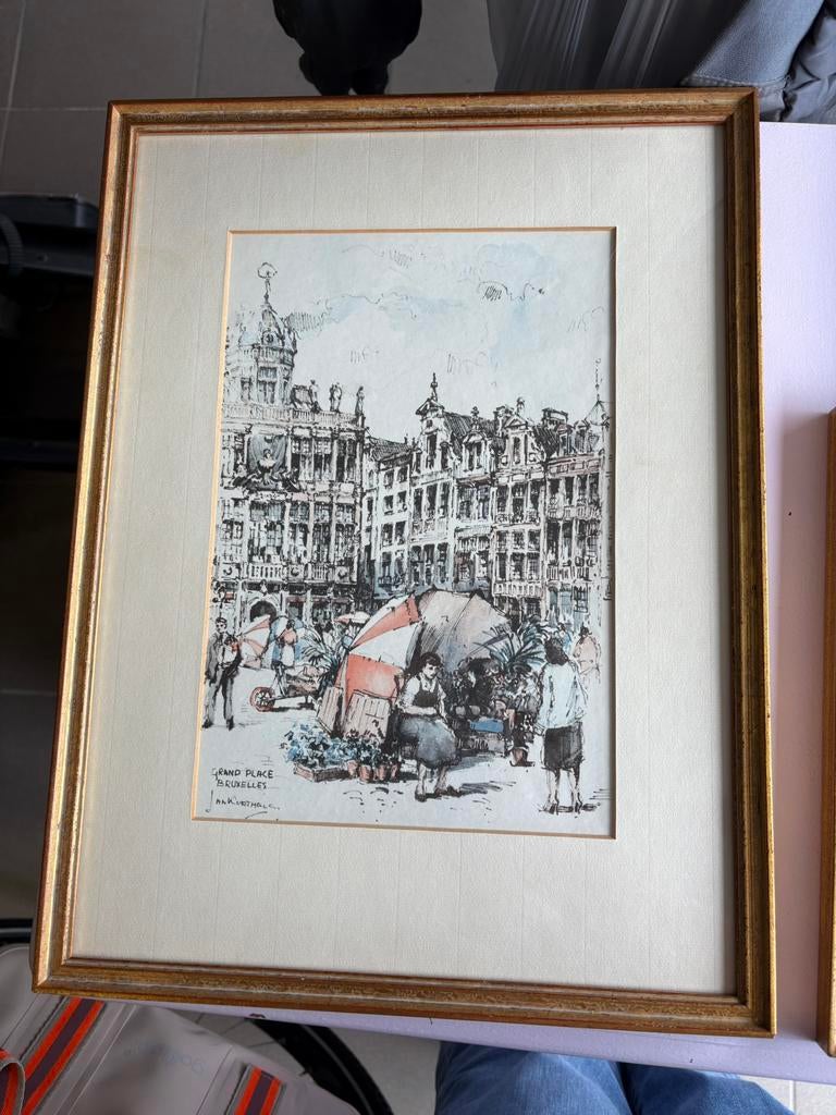Jan Korthals prent Grote Markt Brussel, Antiek en Kunst, Ophalen