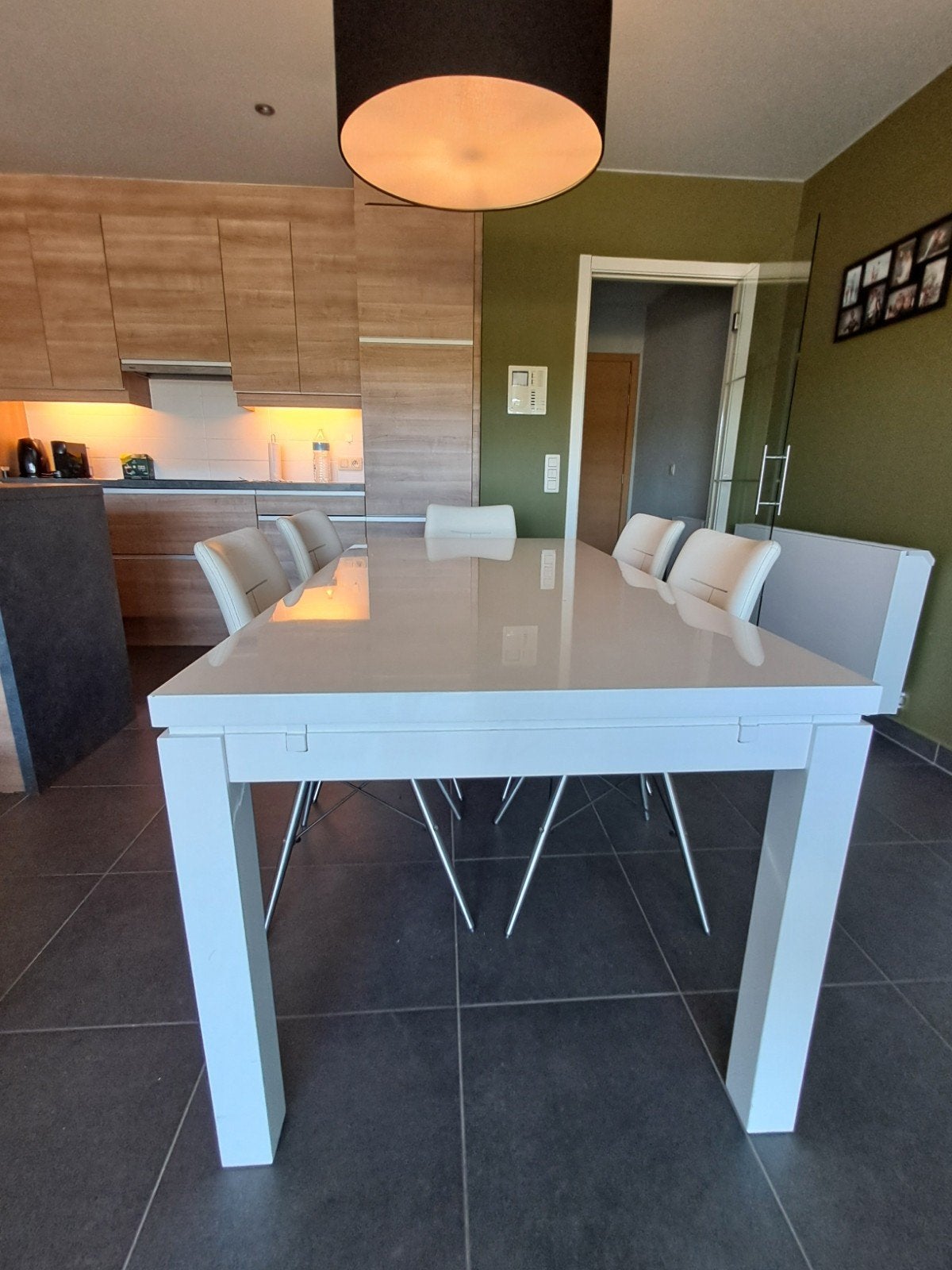 Witte eettafel gelakt, Ophalen, Gebruikt, 50 tot 100 cm, Vijf personen of meer