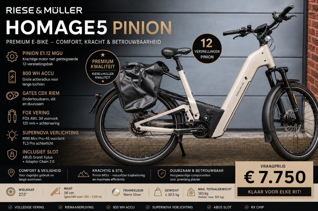 Riese Muller Homage 5, Fietsen en Brommers, Elektrische fietsen, Nieuw, 50 km per accu of meer, 55 tot 59 cm, Ophalen