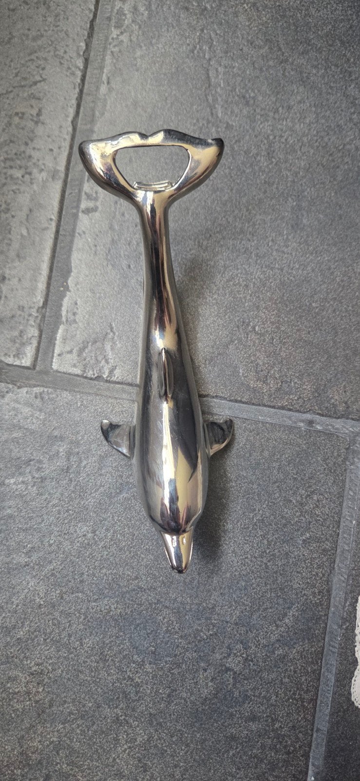Vintage verchroomde dolfijn flessenopener (BMF, '60/'70), Antiek en Kunst, Ophalen