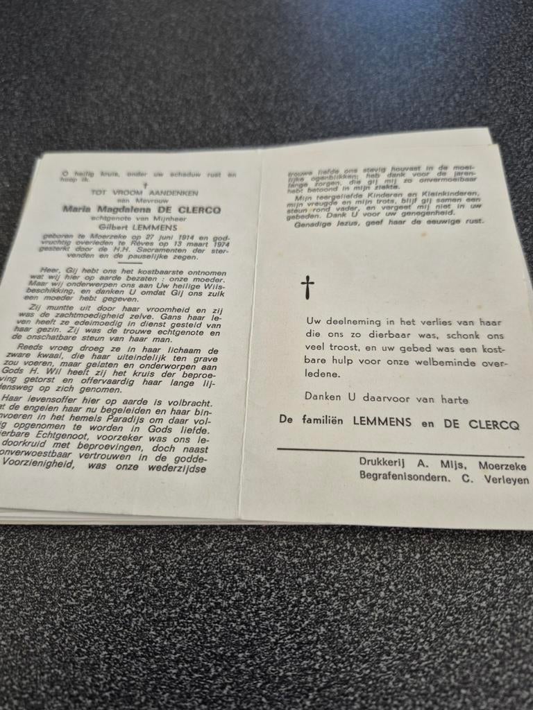 Bidprentjes Moerzeke, Ophalen of Verzenden