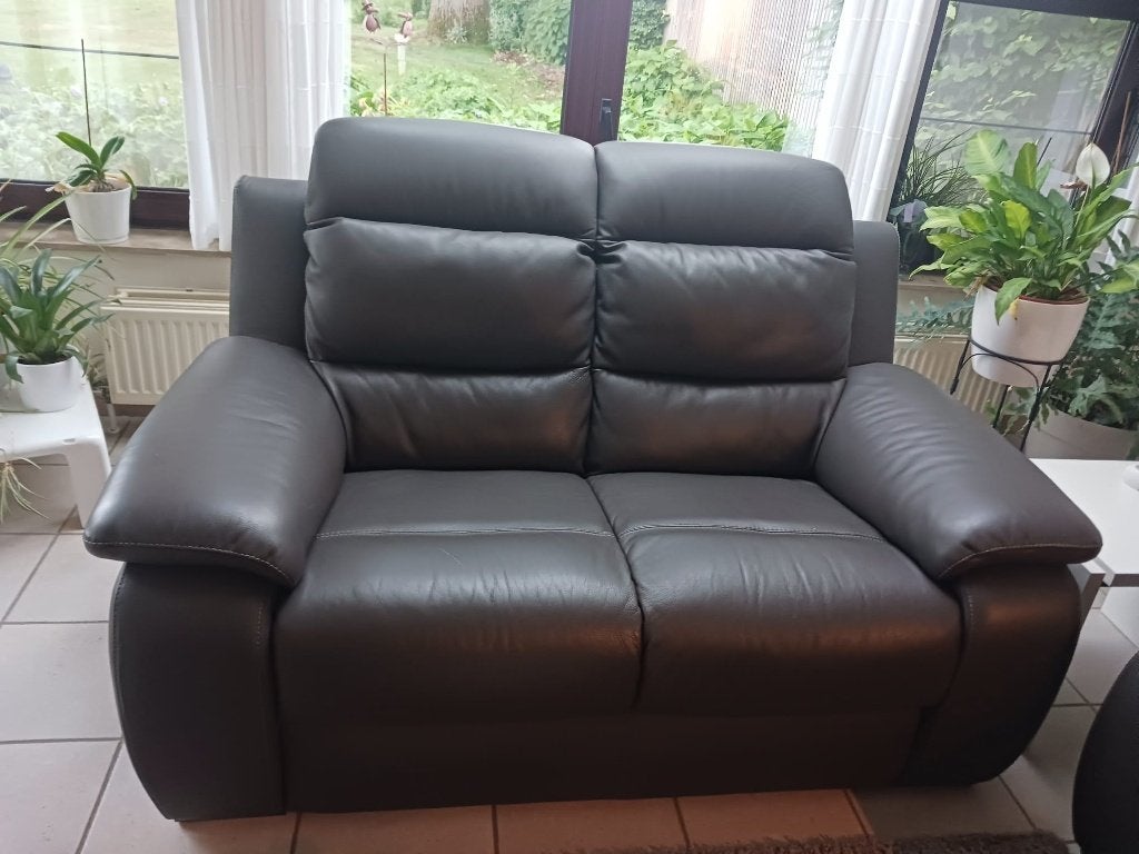 2 persoons zetel in bruin leder, Moins de 75 cm, 150 à 200 cm, Enlèvement, Utilisé
