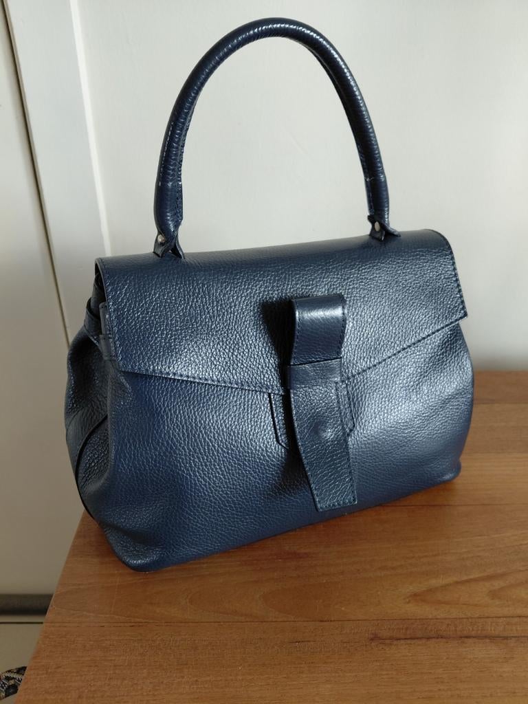 Mooie blauwe lederen handtas 30 op 23 cm., Handtassen en Accessoires, Tassen | Damestassen, Ophalen of Verzenden, Handtas