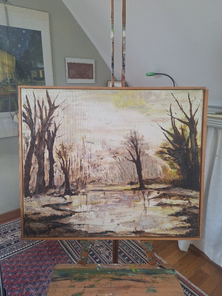 Schilderij olie op doek: Natuurlijke Rust, Doek, Expressionistisch, Ophalen of Verzenden, Landschap