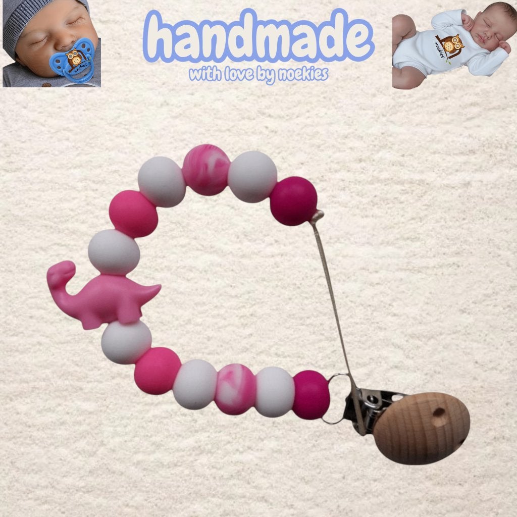noekies Speenkoord dino roze wit nr 21, Kinderen en Baby's, Kraamcadeaus en Geboorteborden, Verzenden, Nieuw, Kraamcadeau
