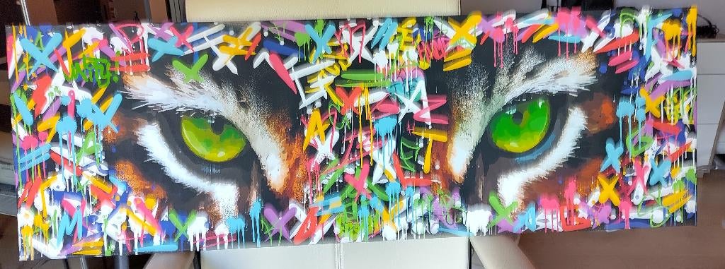 Oeil de tigre Art Graffiti Art mural sur toile, Moins de 50 cm, Comme neuf, Enlèvement, Autres matériaux