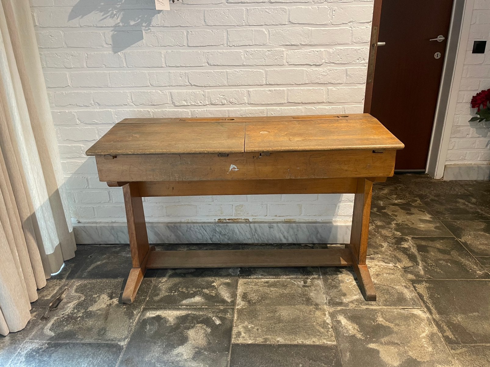 Bureau d'école vintage - original, Enlèvement, Utilisé, Chêne