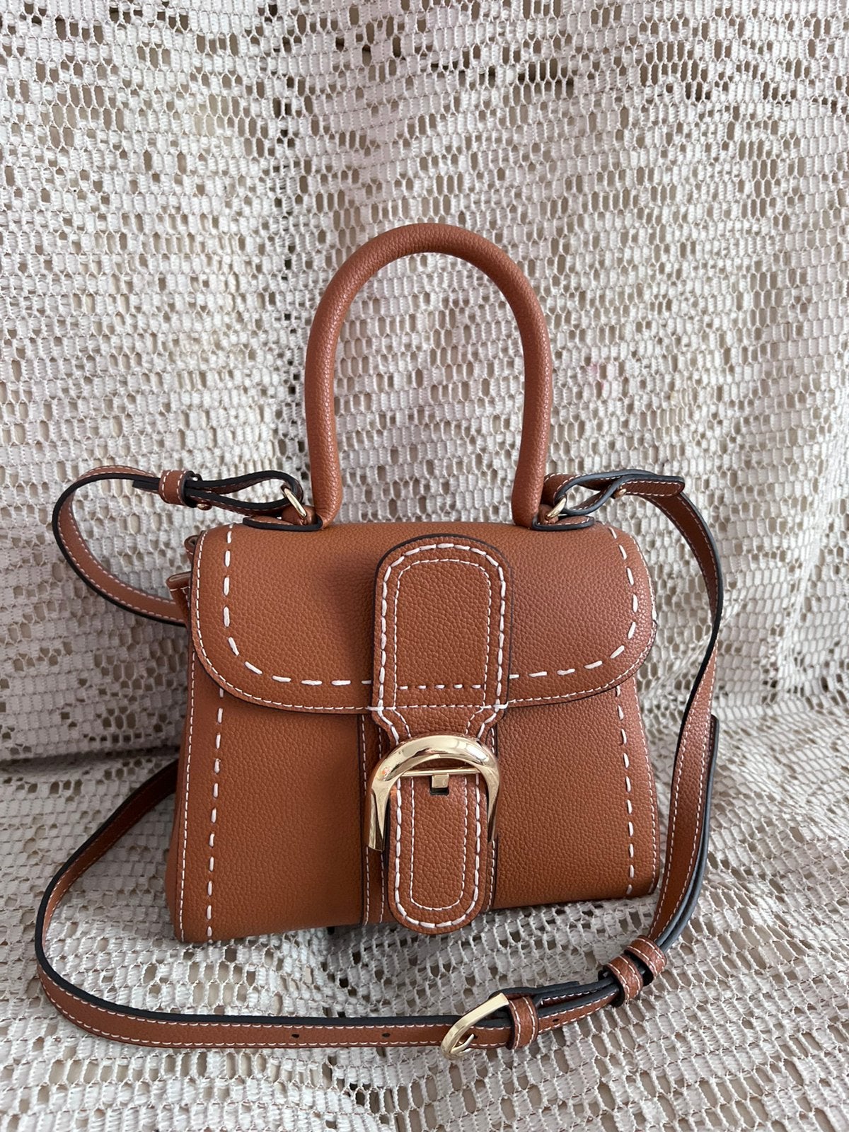 Brillant cognac leren modeltas, Ophalen of Verzenden, Zo goed als nieuw, Leer