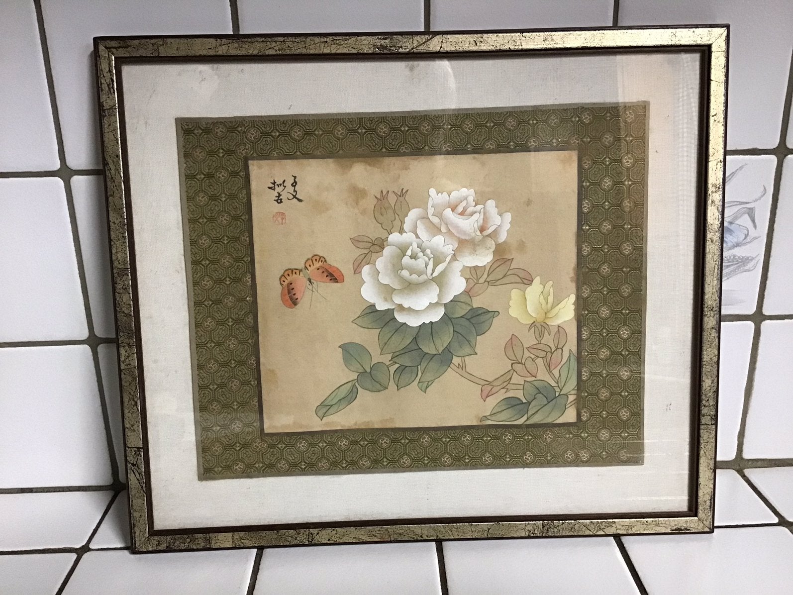 Oosters ingelijst schilderij op zijde, Antiek en Kunst, Ophalen of Verzenden, Ingelijst