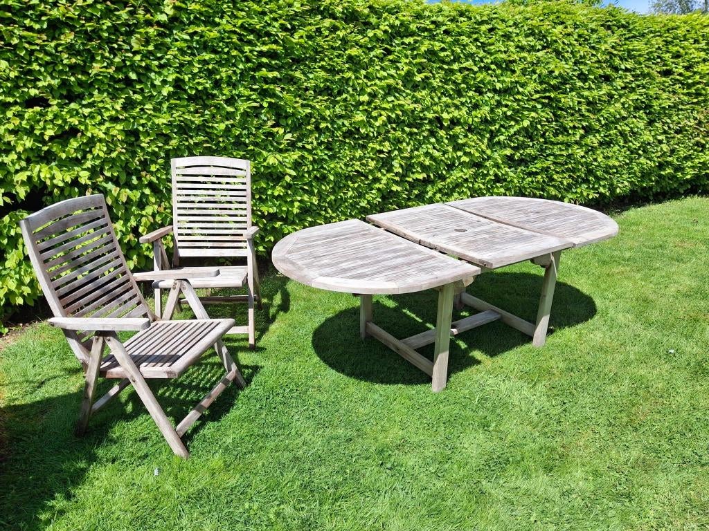 terrastafel teak, Ophalen, Gebruikt, Ovaal, Teakhout