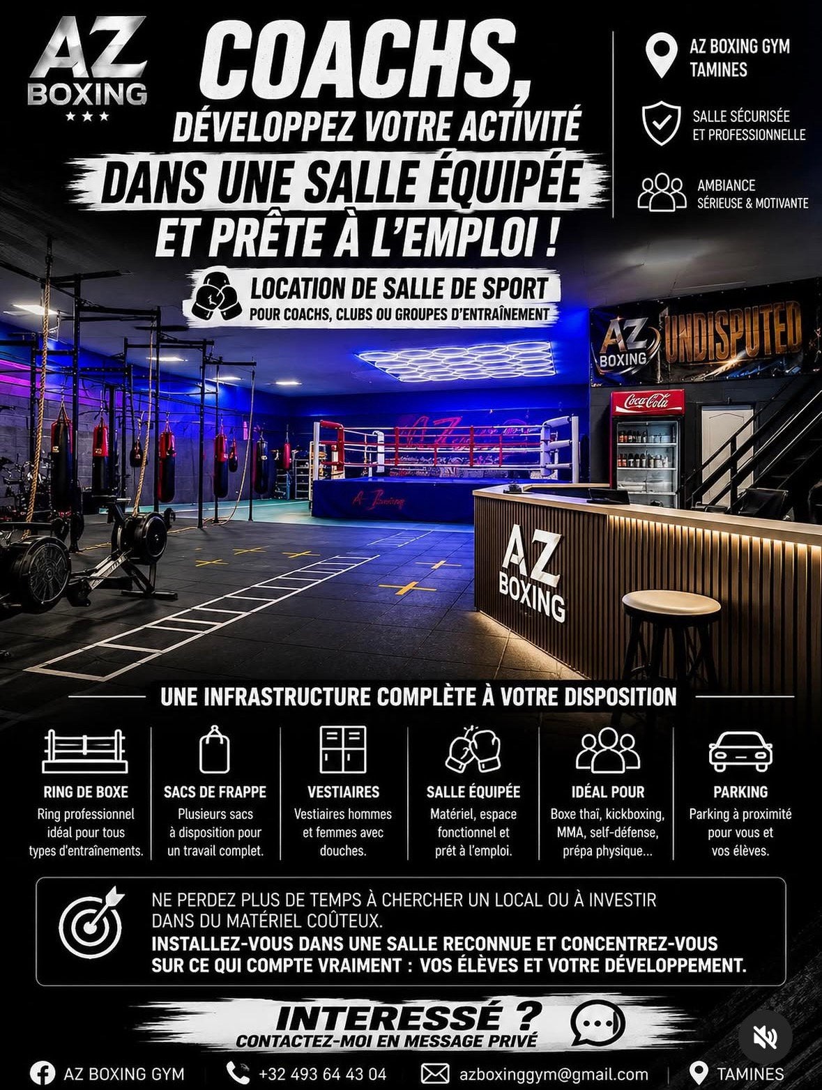 Salle de boxe et sport a louer, Trois personnes ou plus, Plusieurs jours