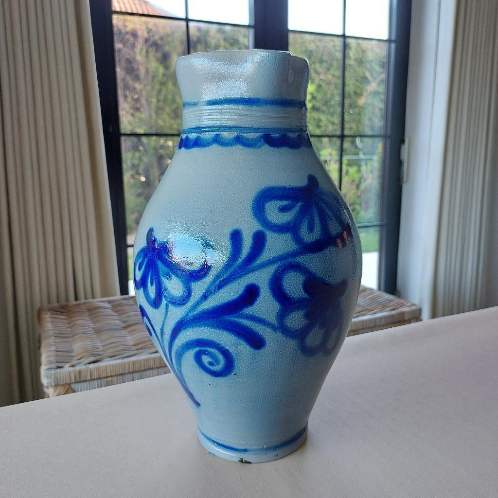 Westerwald kruik steengoed jug bloem groot formaat 19de eeuw, Ophalen of Verzenden