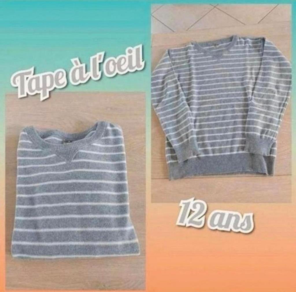 Pull pour garçon -gris et blanc-Tape à l'œil-T.12 ans, Tape à l’œil, Gebruikt, Trui of Vest, Ophalen of Verzenden