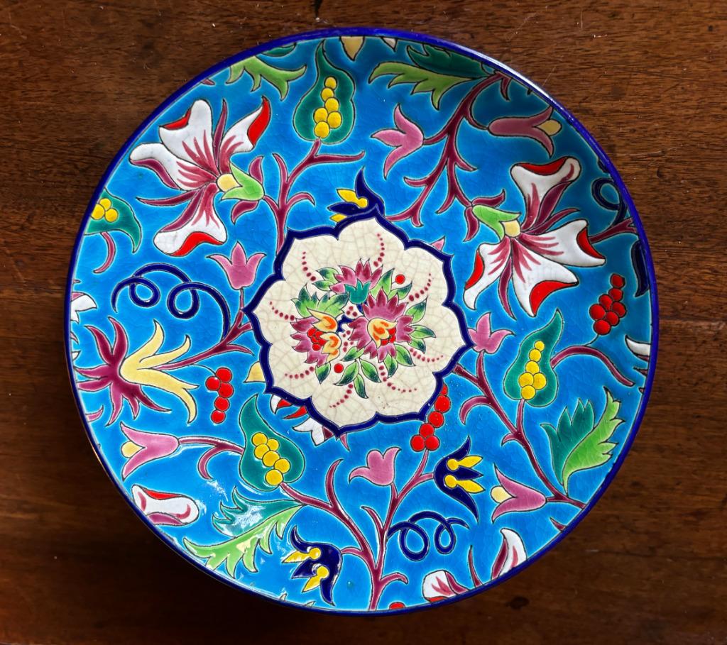 LONGWY, Plat en émaux polychrome à décor 1930-1940, Enlèvement ou Envoi