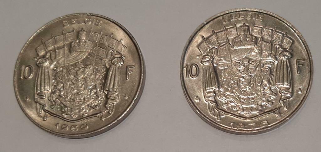 2 munten 10 frank frank België 1969 en 76 TB Boudewijn, Postzegels en Munten, Ophalen of Verzenden, Metaal