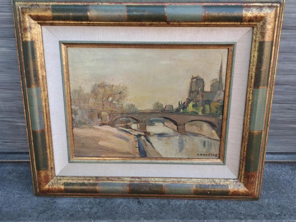 Huile sur panneau notre dame de paris signe gustave camus, Antiquités & Art, Enlèvement ou Envoi