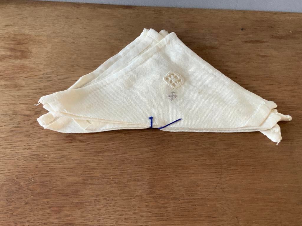 5 antieke, linnen met de hand gemaakte servetten, Ophalen of Verzenden