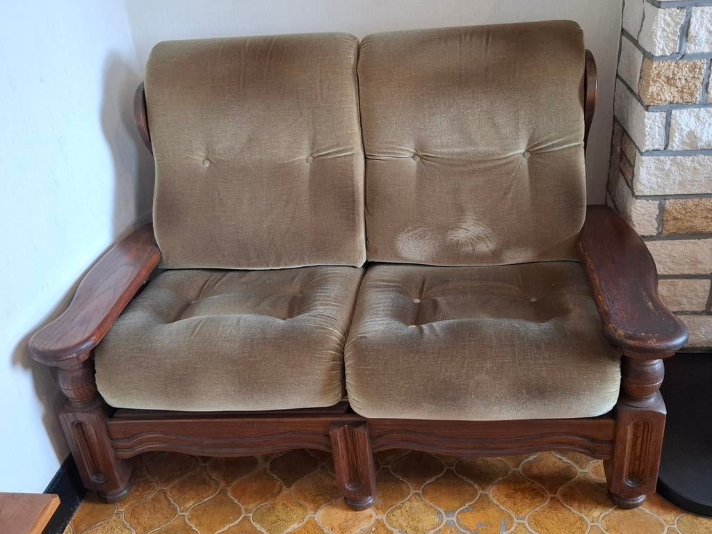 Massief eiken salon – Volledige set: 3-zit, 2-zit en 2x 1-zi, Ophalen, Stof