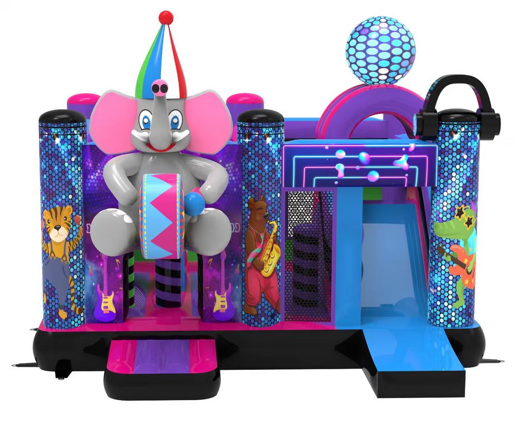 Springkasteel Disco Olifant Jump and slide te huur, Ophalen, Zo goed als nieuw