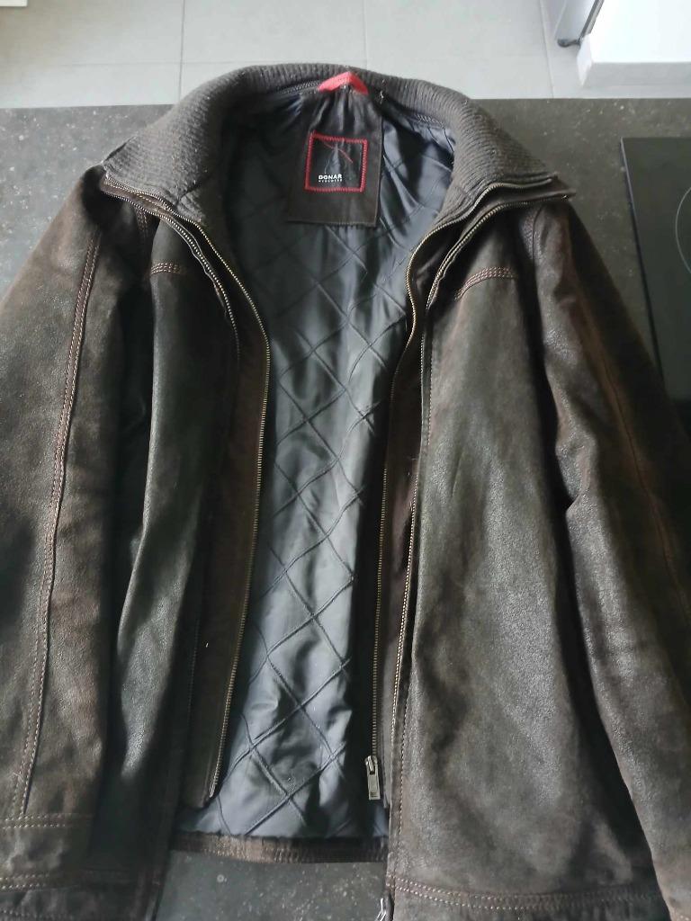 Donkerbruine warme lederen winterjas DONAR maat 58 XL, Ophalen, Maat 56/58 (XL)