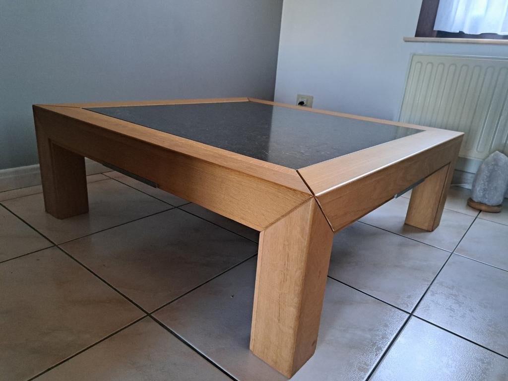 Salontafel natuursteen/hout 100x100x35cm, Ophalen