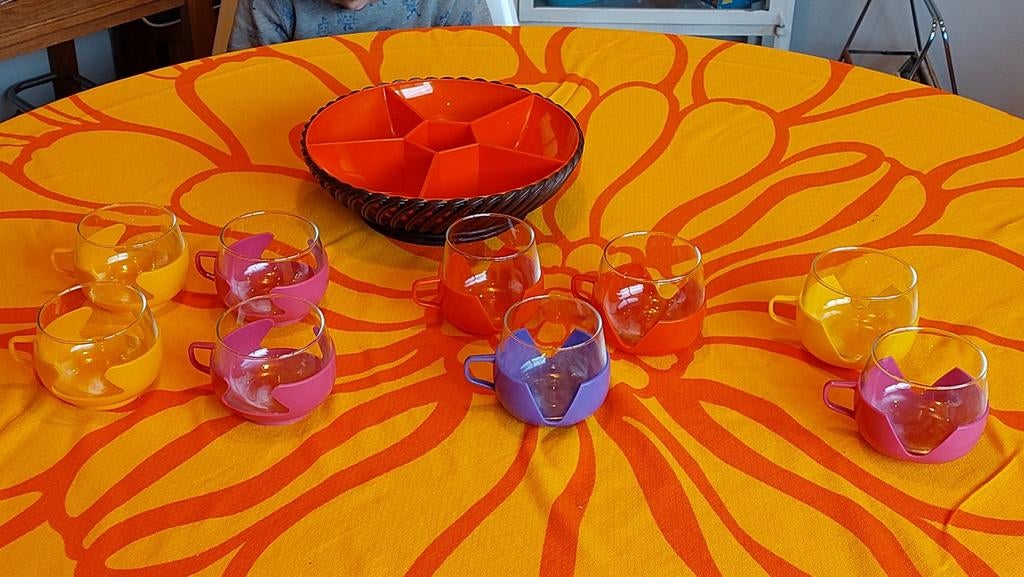 9 vintage theehouders met glaasje space age jaren 70, Ophalen of Verzenden