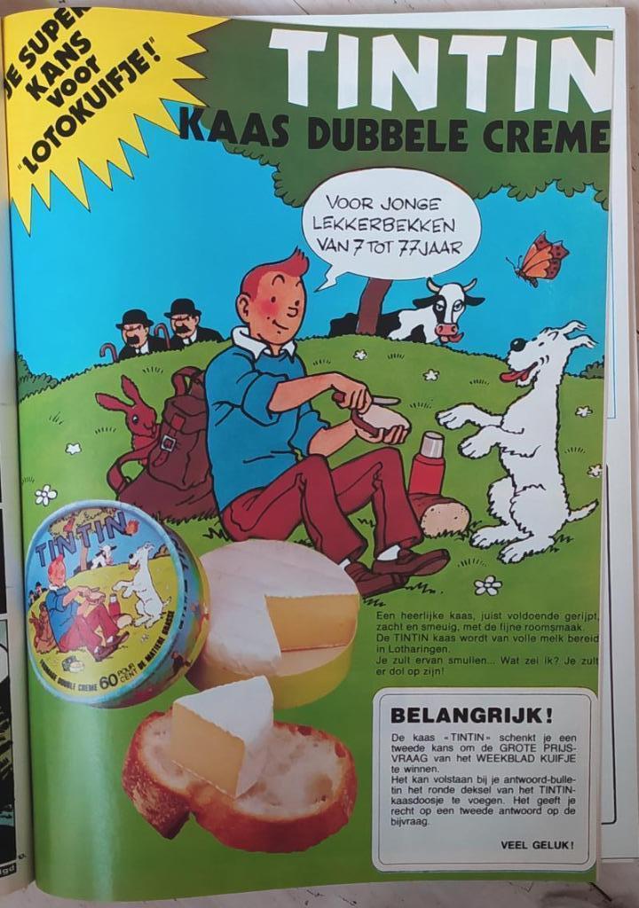 papieren advertentie Kuifje / Tintin kaas dubbele creme, Verzamelen, Ophalen of Verzenden, Kuifje