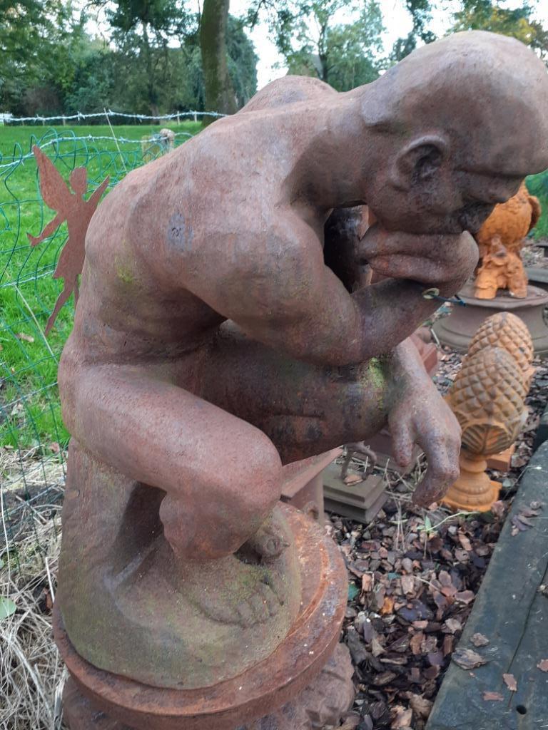 Groot gietijzeren beeld van de denker van Rodin, Tuin en Terras, Tuinbeelden, Ophalen, Gebruikt, Overige materialen, Mensenbeeld
