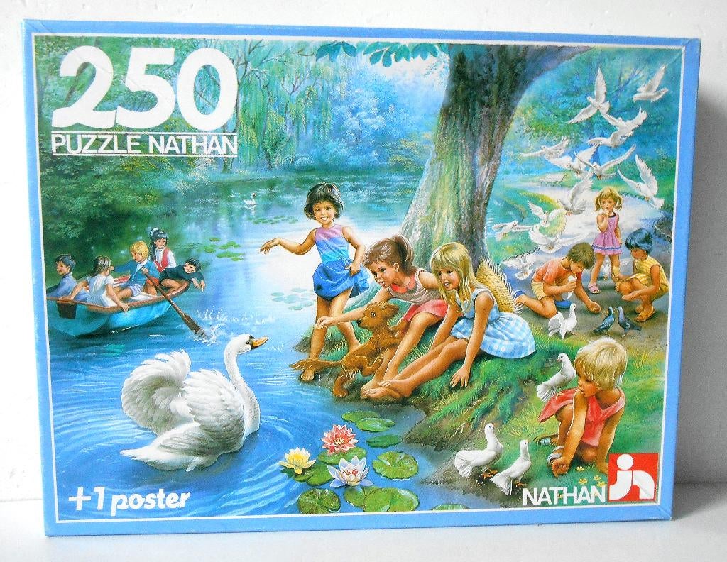 Vintage puzzel & poster - Tiny en de zwaan, Verzenden, Minder dan 500 stukjes, Zo goed als nieuw, Legpuzzel