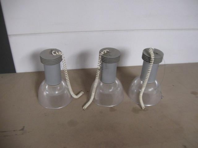 3 industriele hanglampen aanpasbaar naar led goede staat, Huis en Inrichting, Ophalen, Industrie, Zo goed als nieuw, Glas