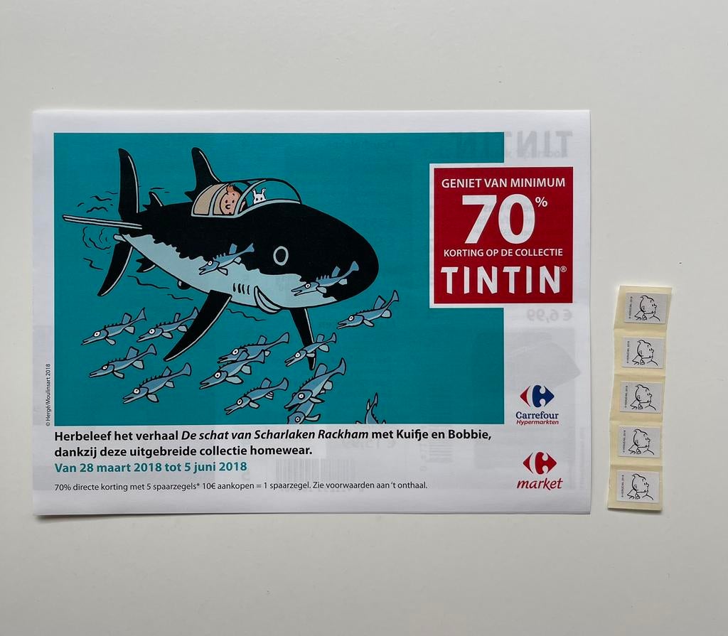 Kuifje tintin spaarkaart met stickers carrefour badlakens, Collections, Enlèvement ou Envoi, Tintin