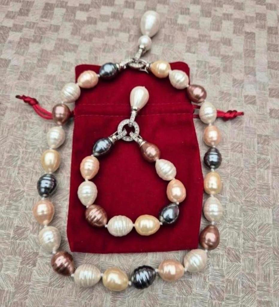 Barok style vintage parel set van ketting en armband, Handtassen en Accessoires, Antieke sieraden, Ophalen of Verzenden, Armband