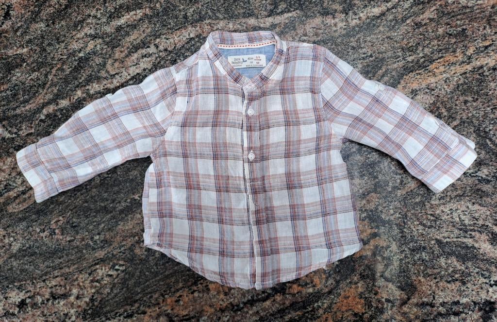 Taille 68 Chemise en lin à carreaux, Garçon, Enlèvement ou Envoi, Chemise ou Chemisier, Comme neuf